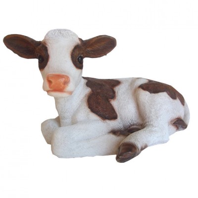 Calf Statue Ornament Cow Garden Decor 34cm Brown White   332539425384